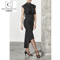  Latin dance dress Lace beautiful back high neck split sexy sleeveless adult female spot samba performance practice suit