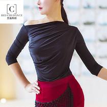 Modern dance practice clothes womens autumn and winter new national standard dance fold ballroom dance dance diagonal collar strapless shirt