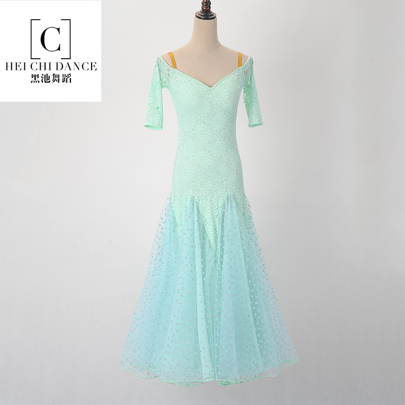 National Standard Dance Performance Dress with great swing lace double autumn and winter new double shoulder harness Lupback Morden dance dress