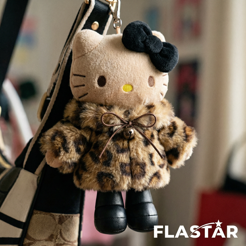 Japanese Flastar Leopard Print Black Leather Long-Legged Kt Plush Bag Pendant High-End Doll Keychain Birthday Gift for Women Japanese Flastar Leopard Print Black Leather Long-Legged Kt Plush Bag Pendant High-End Doll Keychain Birthday Gift for Women