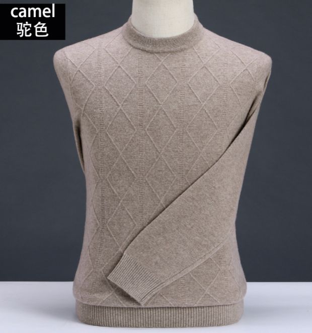 2018 Winter Ordos City 100% áo len cashmere nguyên chất cho nam Áo len cổ tròn dày của cha áo oversize nam