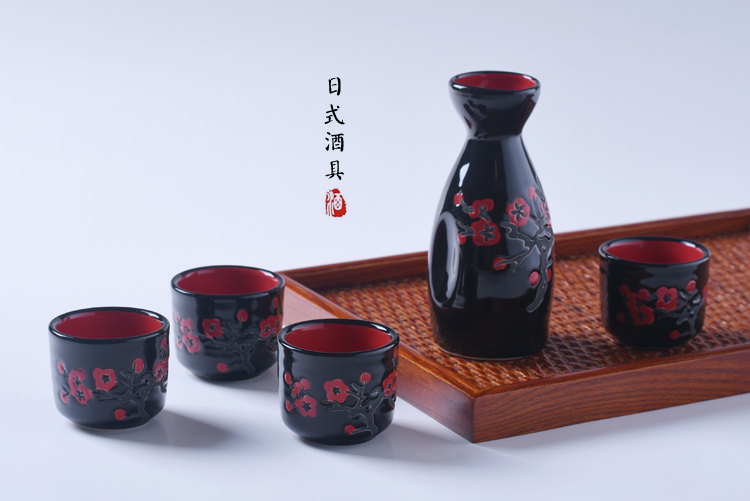 Rượu vang Jingdezhen đặt rượu theo phong cách Trung Quốc sake Nhật Bản rượu hip bình rượu thủy tinh nhà ấm rượu vang nồi 1 nồi 4 ly - Rượu vang đồ khui rượu