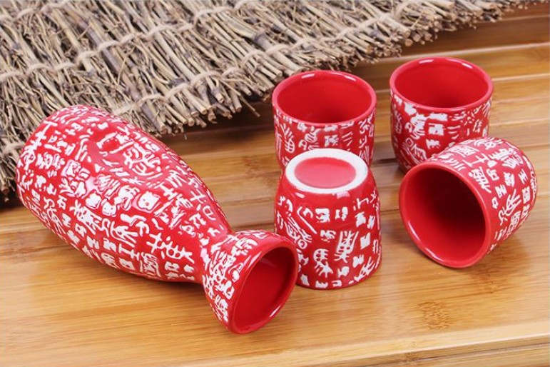 Rượu vang Jingdezhen đặt rượu theo phong cách Trung Quốc sake Nhật Bản rượu hip bình rượu thủy tinh nhà ấm rượu vang nồi 1 nồi 4 ly - Rượu vang đồ khui rượu