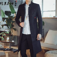 Демисезонное шерстяное пальто для отдыха, увеличенная толщина, большой размер, китайский стиль, с вышивкой