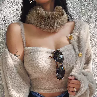 Helen (with must enter) Net red fashionable foreign pie rabbit hair headdress warm scarf multi-use method