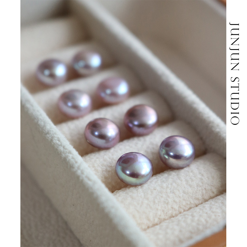 JUNJUN Thanksgiving Feedback Freshwater Purple Pearl Steamed Bun s925 Silver Stud Earrings Versatile 8-8 5mm