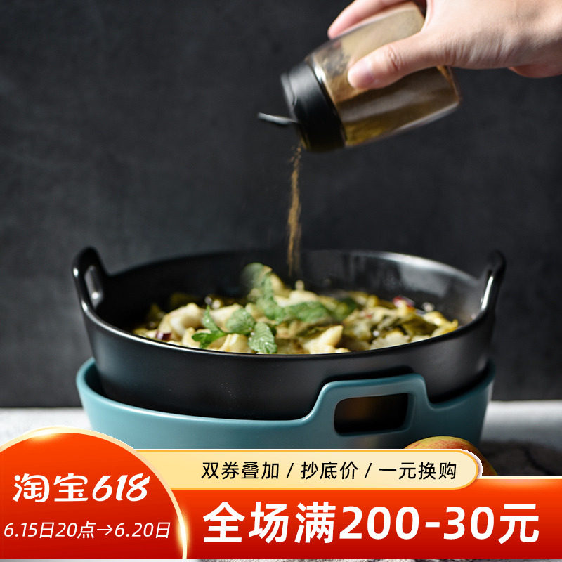 Special Price Flush Bowl Home Creative Personality Ceramic Unhot hand noodles Bowl Soup Bowl Large double-ear-day bowl Gongla