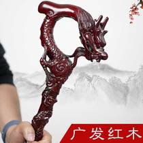 High-grade crutches crutches for the elderly solid wood carving quality carved dragon crutches Red sandalwood wood mahogany Panlong crutches