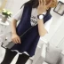 Áo len cổ lọ nữ ngắn phần phiên bản Hàn Quốc của set đồ mùa thu 2017 mới sóng tinh khiết áo len cổ chữ V không tay