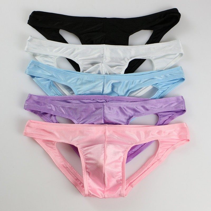 Men's underwear brushed bright light sexy underwear men's hip back empty briefs youth fashion ice silk pink