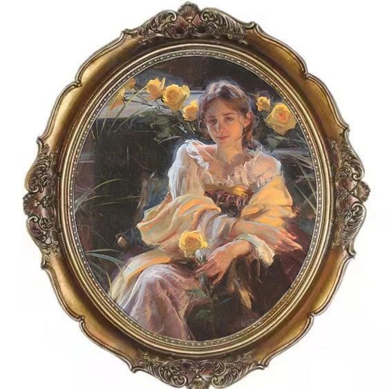 Retro Photo Frame Oval French Palace Style Mirror Wall Hanging Bedroom Art Ornaments American Style Hanging Painting Curved Picture Frame