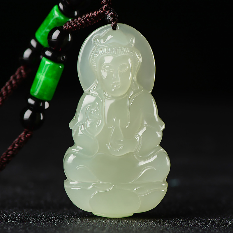 Natural Hetian Yu Qinghai material Qingyu Guanyin pendant men's necklace female jade pendant jade pendant jade brand bodhisattva