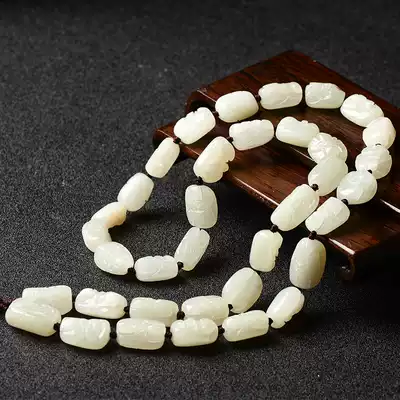 Natural Hetian jade pendant lanyard men's and women's necklace Jade rope Jasper eighteen arhines jade bead neck rope