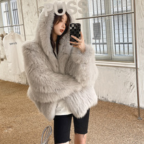 Fox fur bifacial woven fur straw jacket womens hat loose fur coat of fur coats young and trendy 2021 new