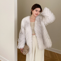 Finnish cross fox fur straw coat female mid-length young high-end fashion jumpsuit 2021 new