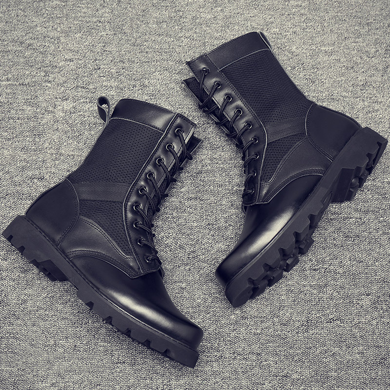 Martin Boots for Men, British Style High-Top Combat Boots, Summer Thin Breathable Military Training Shoes, Men's Genuine Leather Work Boots