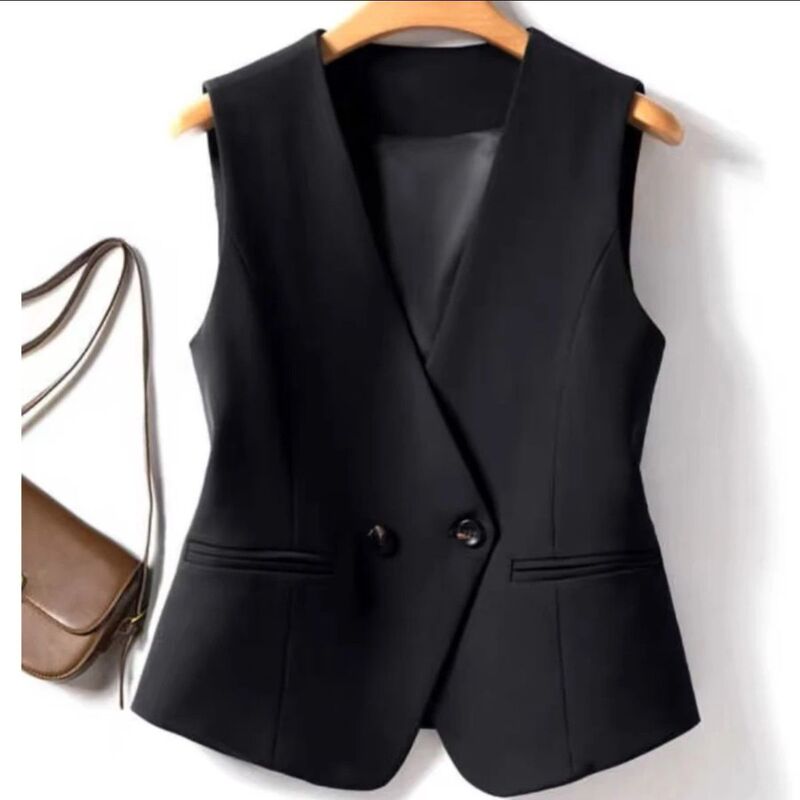 Short Suit Vest 2026 Spring/Summer Women's Slim-Fit Double-Breasted Stylish Vest Black Gilet