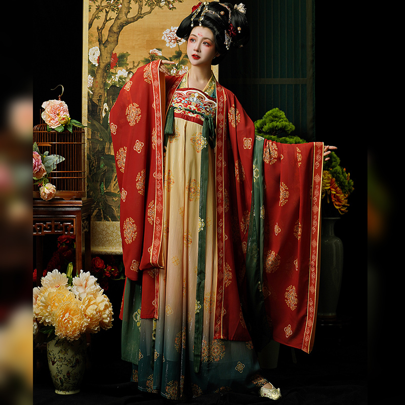 Hanfu for Women by Banlan Original [Chang'An Dream] Tang-Style Embroidered Restored Model Chest-Length Large-Sleeve Shirt and Split Skirt, Spring/Summer Style