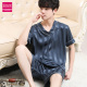 Summer băng lụa ngắn tay pajamamen mens cardigan trẻ rắn màu mỏng lụa thở hai mảnh phù hợp với nhà quần áo bên ngoài.