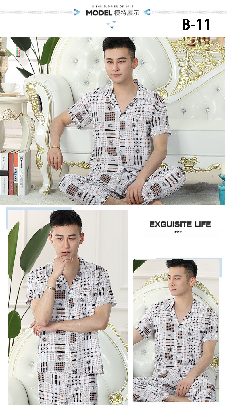 Của nam giới in ngắn tay phù hợp với mùa hè XL phần mỏng cotton silk đồ ngủ nhà dịch vụ ve áo hai mảnh mùa xuân và mùa hè