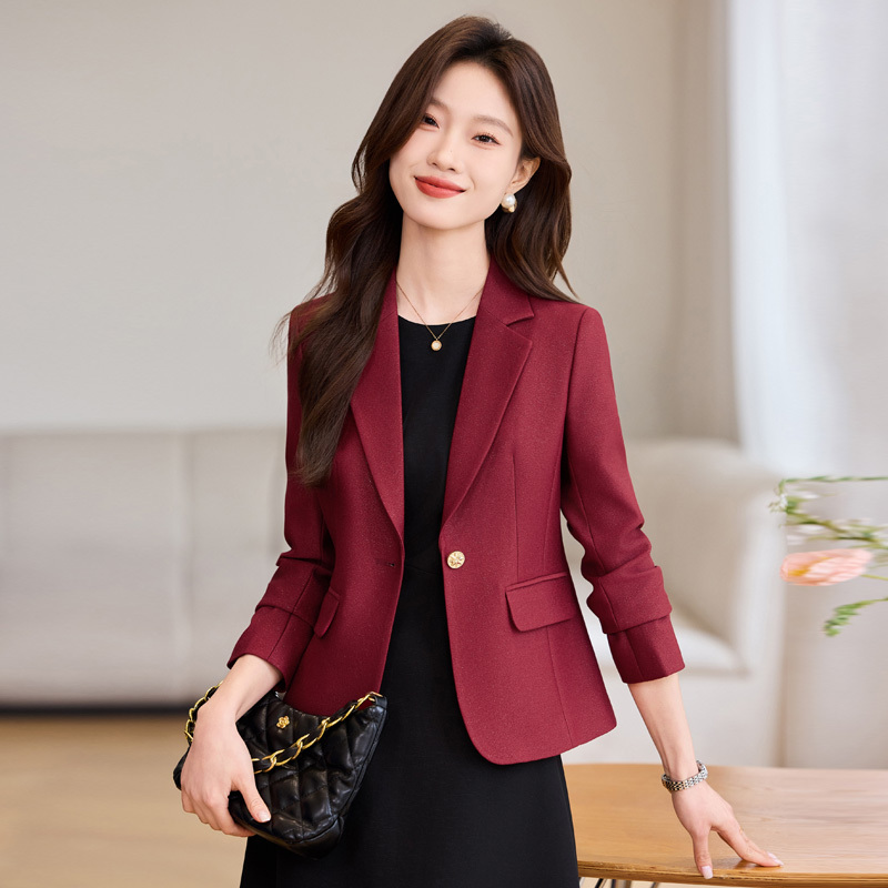 Burgundy Blazer for Women, New Spring and Autumn Casual Petite Dress Suit, Professional Skirt Suit