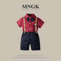 French MNGK year old dress suit Xia Yinglun Wind childrens small suit One year old grabbing week clothes boy back with pants