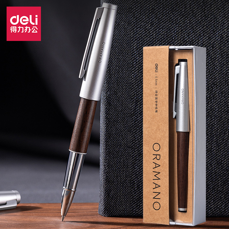 Deli Metal Pen, High-End Business Gift Pen, Cap-Off Pen, Stylish 0.5mm Metal Black Signature Pen