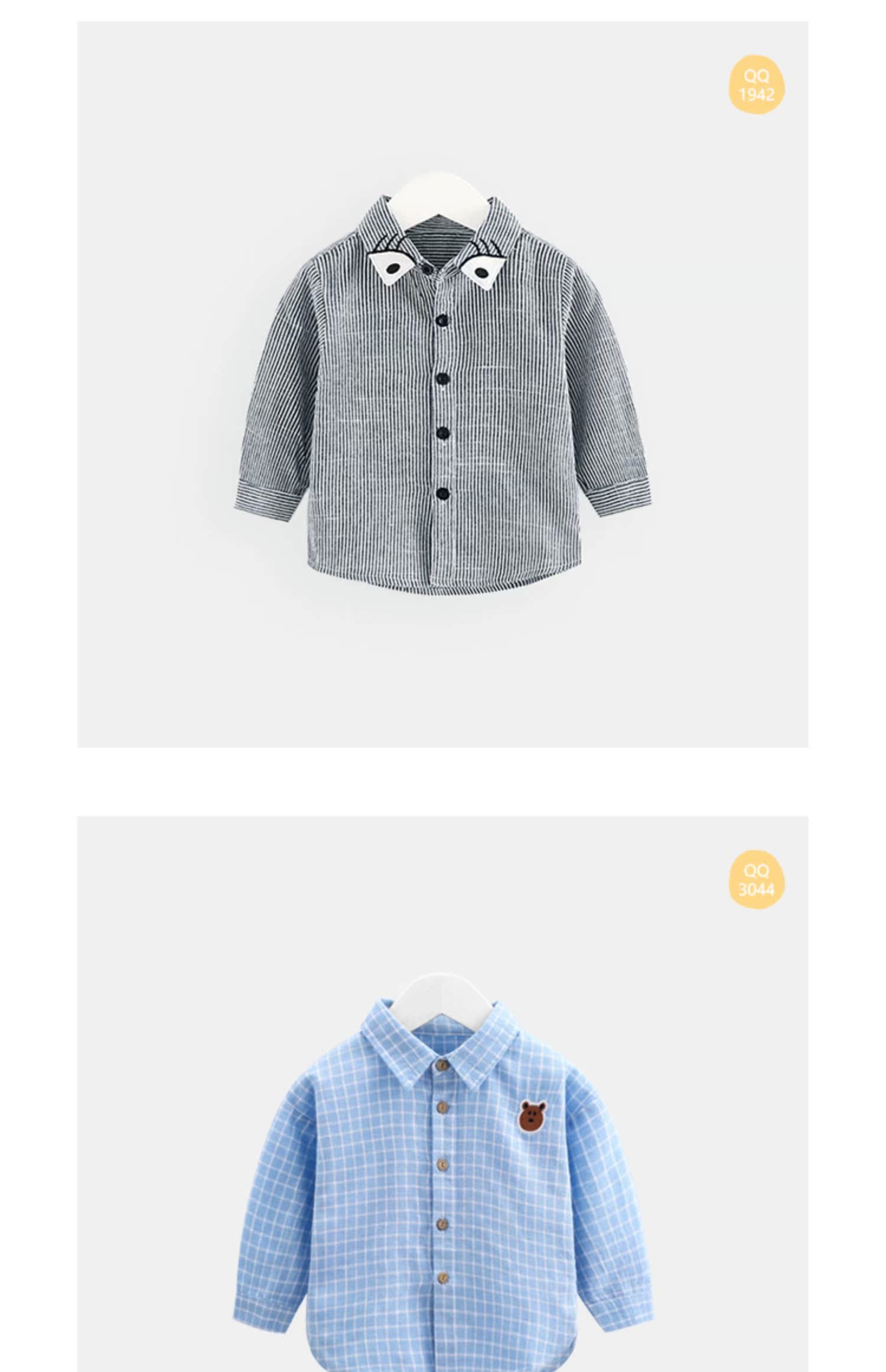 Qi Qi Xiong Chàng trai và cô gái Lapel Áo sơ mi dài tay Áo sơ mi cho bé mùa xuân Quần áo hoạt hình Casual Top áo sơ mi cho bé trai