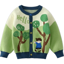 Qiqi Bear Baby Knitted Cardigan Spring and Autumn Childrens New Boys Sweater Cotton Childrens Jacket Top Spring Clothing for Women