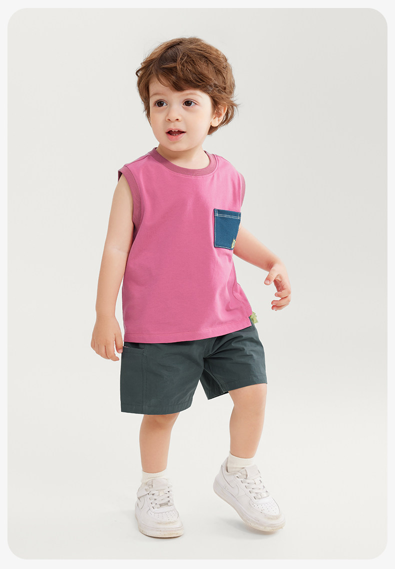 [7A Antibacterial Pure Cotton Cool Sensation] Qiqi Bear Baby Vest Set Summer Outfit Boys' Shorts Outdoor Children's Wear Sleeveless — 29