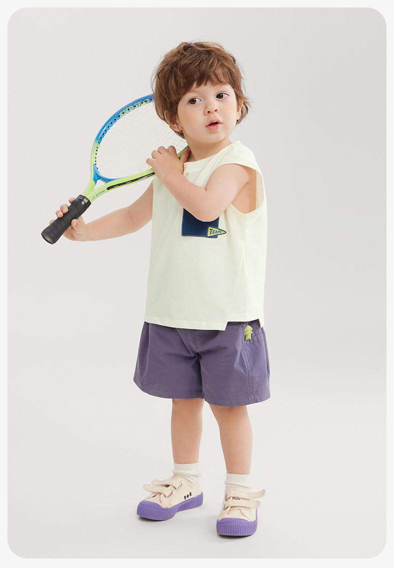 [7A Antibacterial Pure Cotton Cool Sensation] Qiqi Bear Baby Vest Set Summer Outfit Boys' Shorts Outdoor Children's Wear Sleeveless — 24