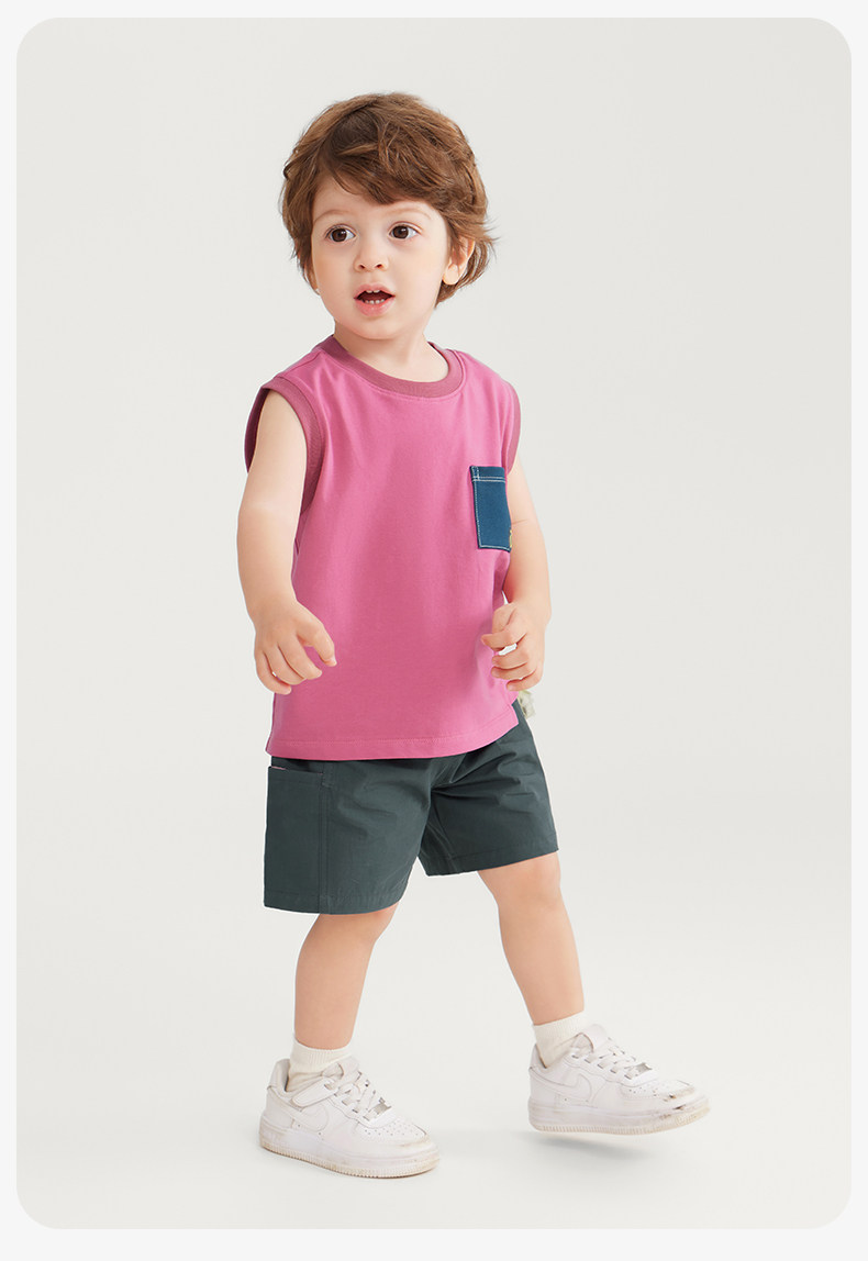[7A Antibacterial Pure Cotton Cool Sensation] Qiqi Bear Baby Vest Set Summer Outfit Boys' Shorts Outdoor Children's Wear Sleeveless — 30