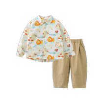 Qiqi Xiong boys shirt suit childrens small lapel long-sleeved shirt baby floral shirt casual two-piece set new style