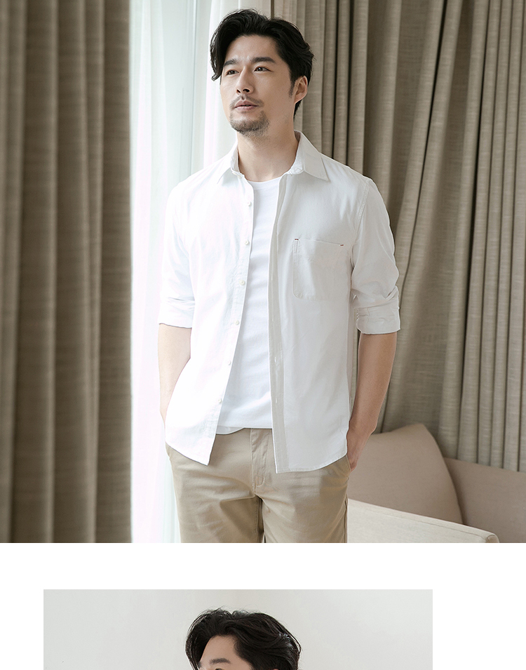 Áo sơ mi cotton Ge Mu Shi nam dài tay oxford màu cotton tinh khiết giản dị Áo sơ mi mỏng trung niên sơ mi dài tay
