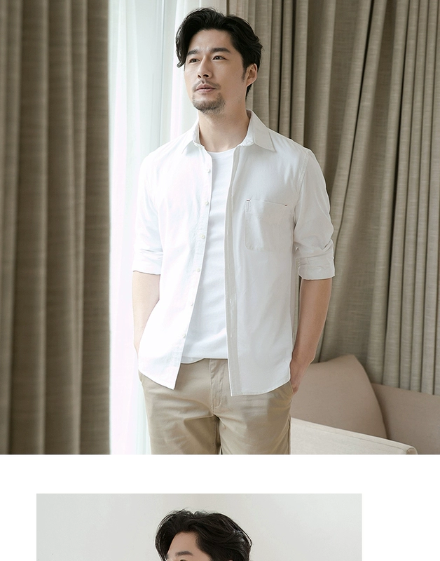 Áo sơ mi cotton Ge Mu Shi nam dài tay oxford màu cotton tinh khiết giản dị Áo sơ mi mỏng trung niên