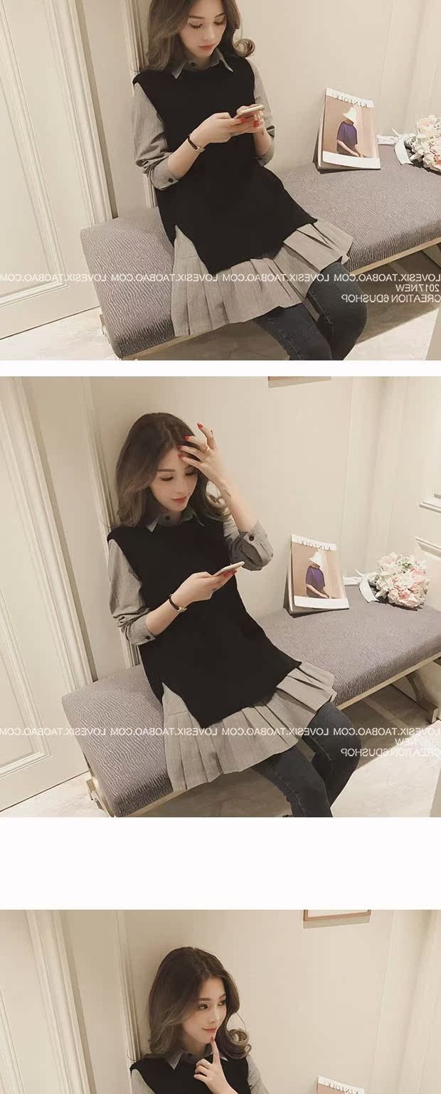 Áo sơ mi nữ 2019 mới sang trọng mùa xuân sọc áo sơ mi dài tay dệt kim vest vest hai mảnh áo sơ mi kaki