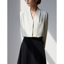 autumn simple and beautiful nature white pro commute shirt woman v collar snowspun interview shirt long sleeve