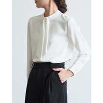 S AUTUMN white floating with satin shirt woman harbor wind retro-coveted care machine commuter round collar lining clothes spring