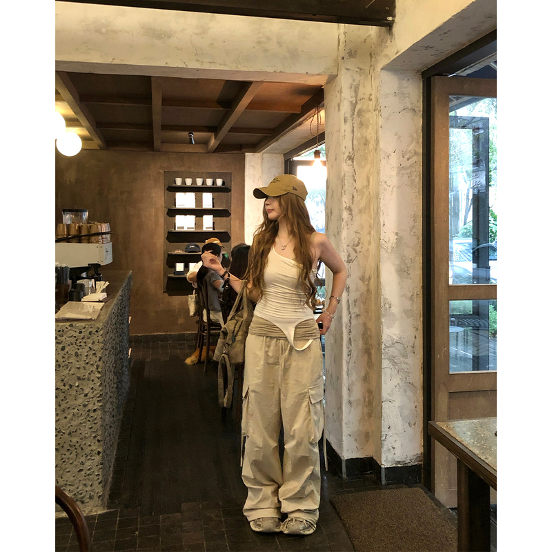 Anhuo Fire American-Style Spicy Girl Workwear Wide-Leg Pants for Women, New Summer Low-Waist Petite Thin Hiking Parachute Pants