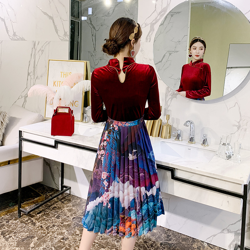 Cải thiện Tang chiếc váy của phụ nữ váy Han yếu tố Trung Quốc gió cô gái được cải thiện sườn xám váy quốc gia phụ nữ retro của