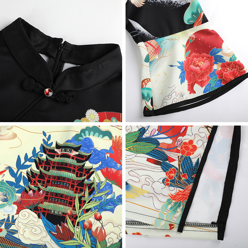 Long cheongsam, fashionable ethnic dress, mid-length, Chinese style, ethnic style Long cheongsam, fashionable ethnic dress, mid-length, Chinese style, ethnic style