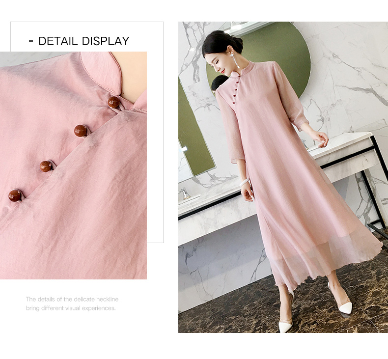 Cải tiến sườn xám xuân 2018 mới đầm voan nữ retro phong cách dân tộc đầm maxi trắng