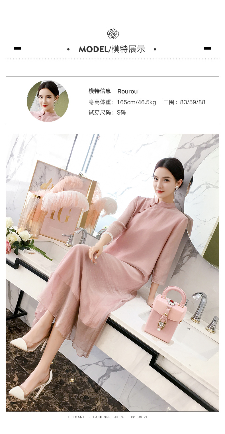 Cải tiến sườn xám xuân 2018 mới đầm voan nữ retro phong cách dân tộc đầm maxi trắng