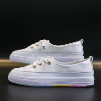 White shoes womens summer 2021 new versatile spring and autumn shallow mouth leather flat shoes a pedal breathable casual shoes