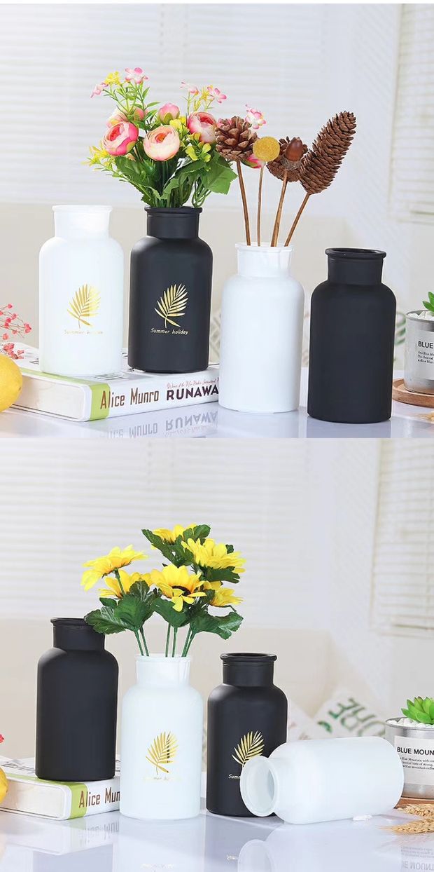 Ins đen và trắng mờ bronzing miệng rộng bình thủy tinh trang trí sáng tạo hoa khô và hoa nhân tạo - Vase / Bồn hoa & Kệ chậu cây để bàn