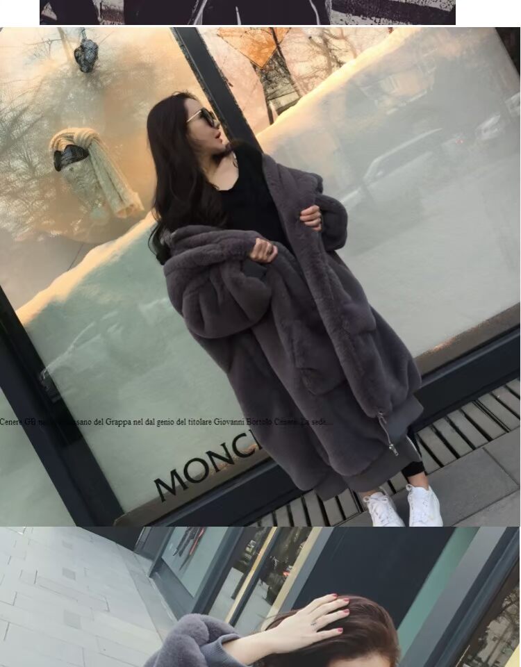 Gigi thu đông 2018 mới với cùng áo khoác lông thỏ giả dài trùm đầu áo khoác lửng nữ sang trọng áo khoác lông