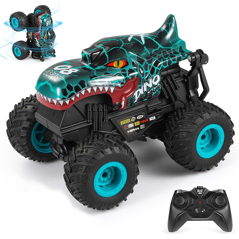 Jurassic Dinosaur Standing Rotating Stunt Off-Road Vehicle with Music, Lights, Electric Remote Control, Climbing and Drifting Big Wheel Vehicle