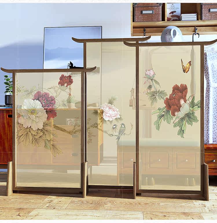 新中式屏風隔斷客廳座屏古典簡約辦公室隔斷臥室酒店花開富貴屏風 Yahoo奇摩拍賣