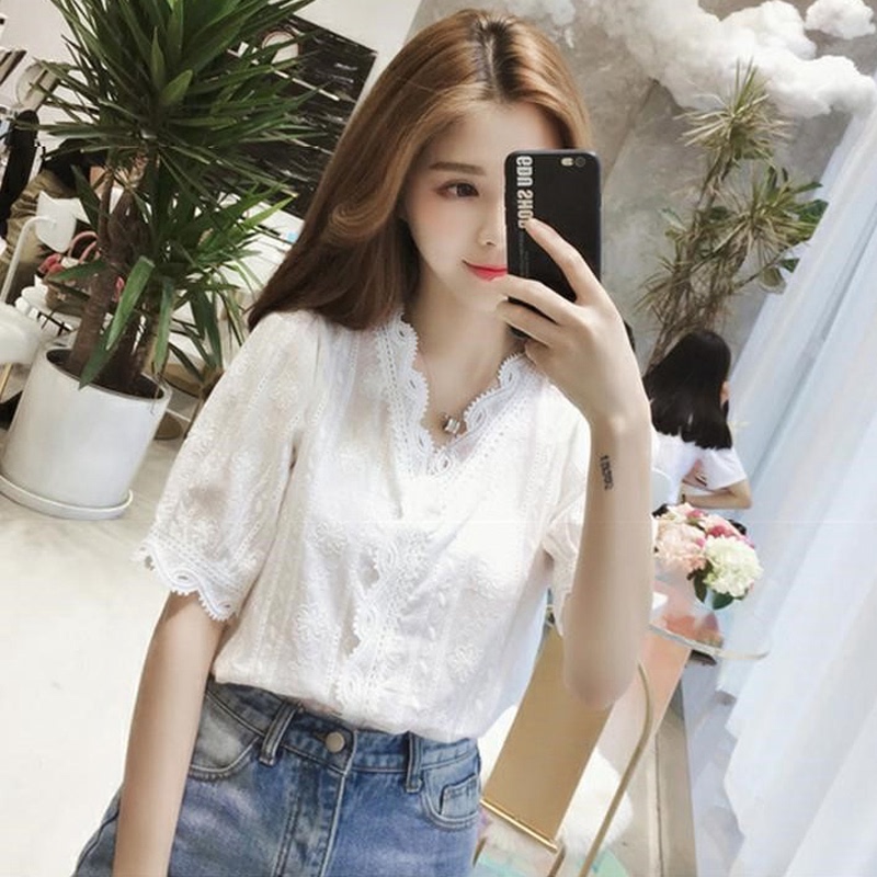V-Neck Lace Chiffon Shirt for Women, Unique Design, Tummy-Concealing Lace Top, Stylish and Chic Blouse with a Fairy-Like Feel V-Neck Lace Chiffon Shirt for Women, Unique Design, Tummy-Concealing Lace Top, Stylish and Chic Blouse with a Fairy-Like Feel