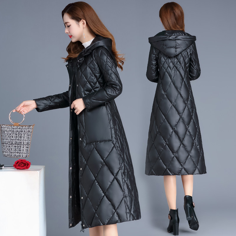 Bright-faced down cotton-padded women's winter 2021 new fashion loose warm hooded knee-length cotton-padded jacket coat